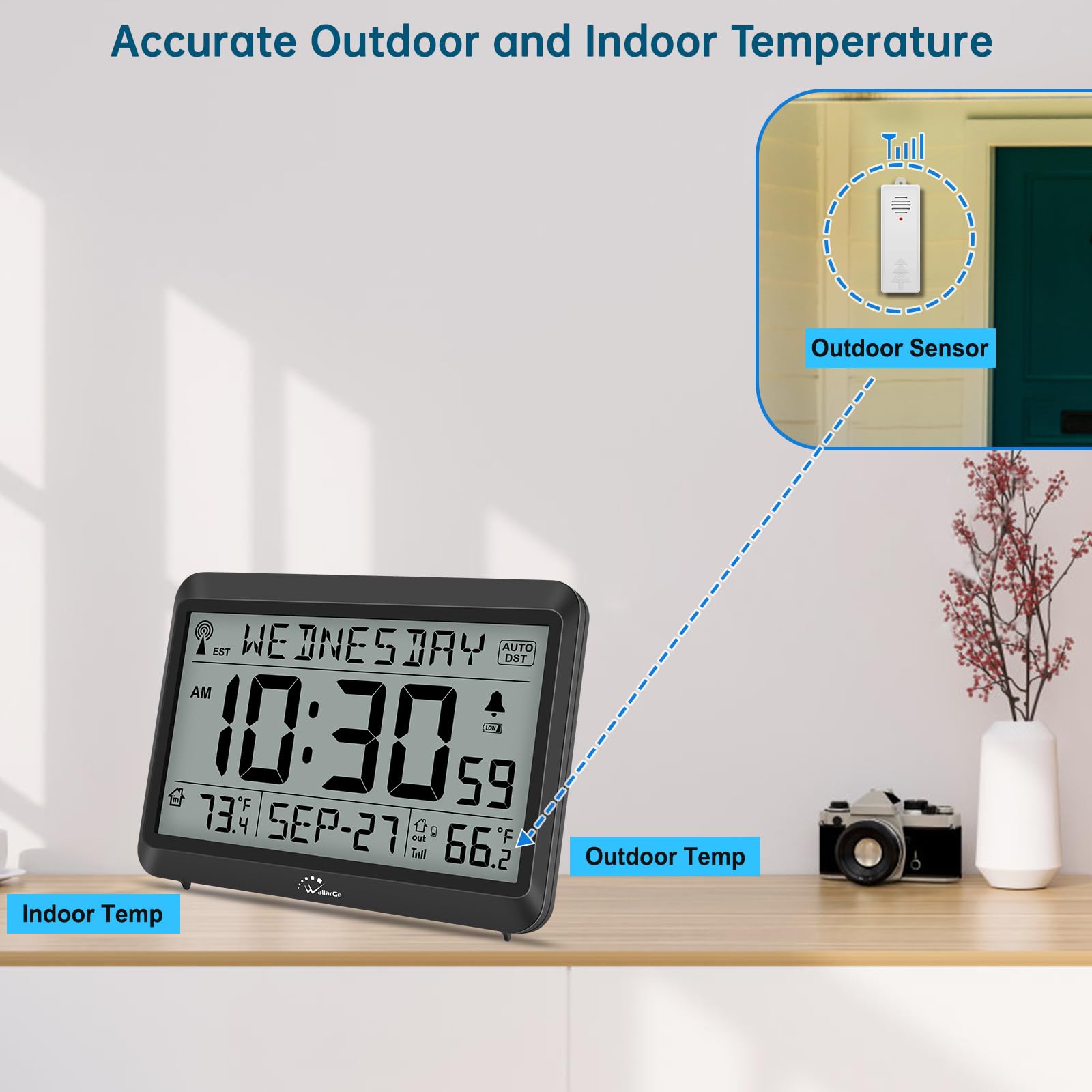 Foto 4 pulgar | Reloj Atómico Wallarge Con Temperatura Interior Y Exterior - Venta Internacional.