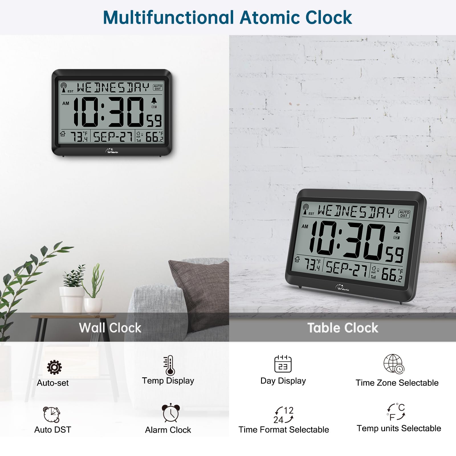 Foto 7 pulgar | Reloj Atómico Wallarge Con Temperatura Interior Y Exterior - Venta Internacional.