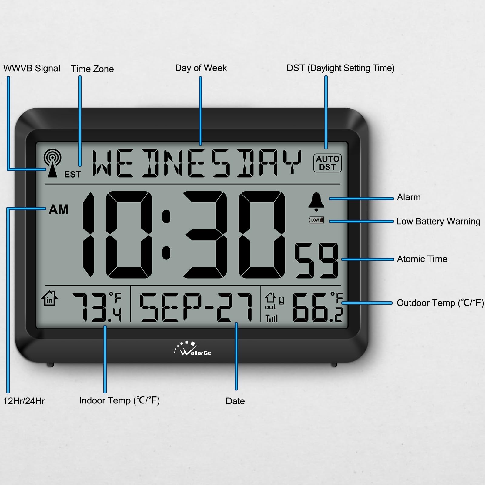 Foto 8 pulgar | Reloj Atómico Wallarge Con Temperatura Interior Y Exterior - Venta Internacional.