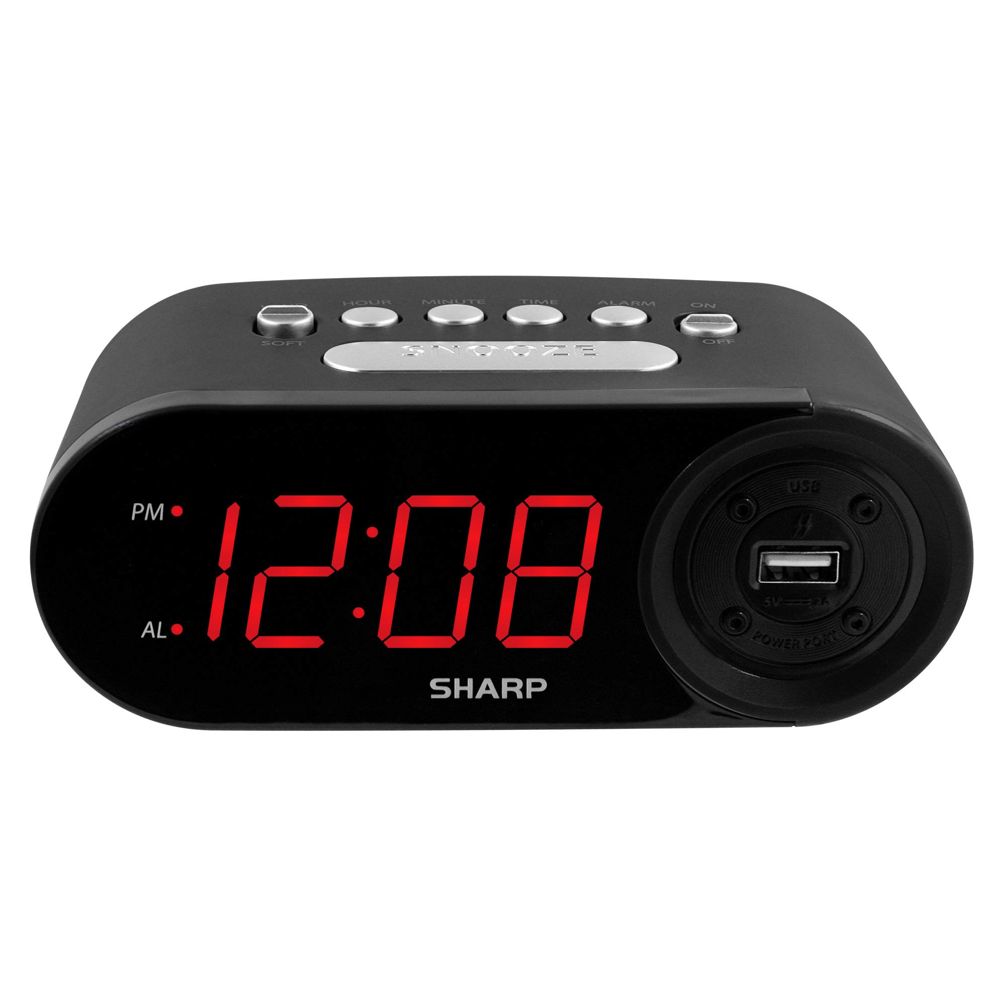 Reloj Despertador Sharp Digital De Fácil Lectura Con Cargador Usb Negro - Venta Internacional.