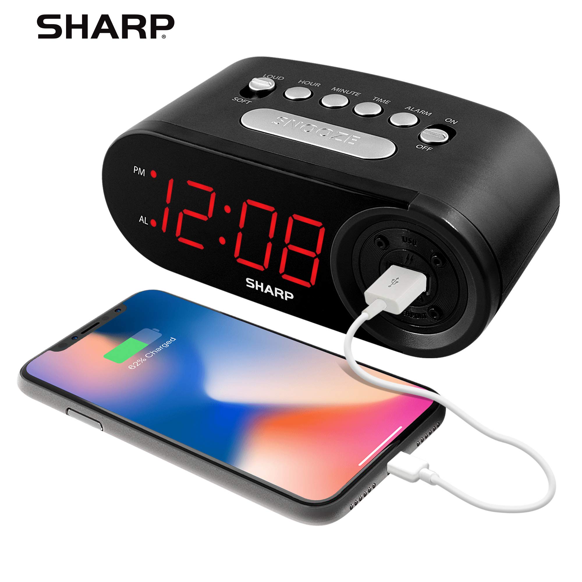 Foto 3 pulgar | Reloj Despertador Sharp Digital De Fácil Lectura Con Cargador Usb Negro - Venta Internacional.