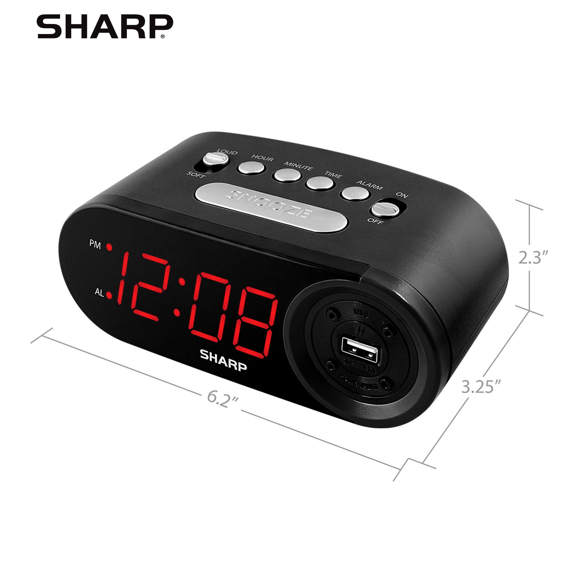 Foto 6 pulgar | Reloj Despertador Sharp Digital De Fácil Lectura Con Cargador Usb Negro - Venta Internacional.