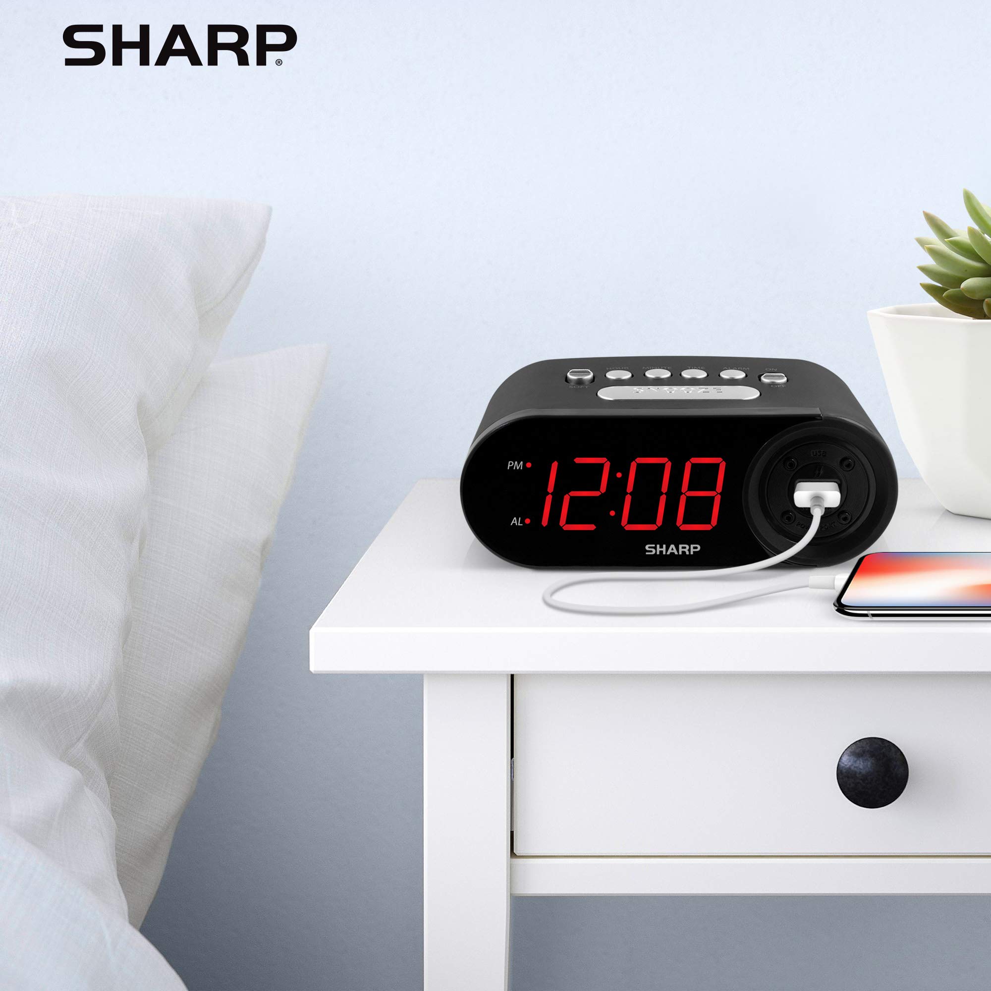 Foto 7 pulgar | Reloj Despertador Sharp Digital De Fácil Lectura Con Cargador Usb Negro - Venta Internacional.