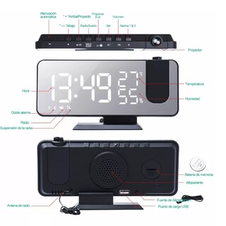 Foto 2 | Reloj Despertador con Proyector Led Eo Safe Imports Esi-10976 Negro