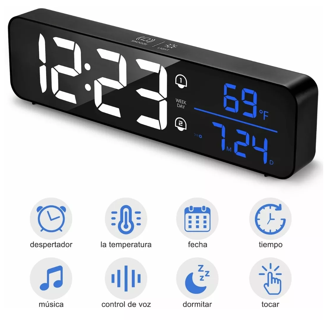 Foto 3 pulgar | Reloj Despertador Digital Visualización Grande Led Negro