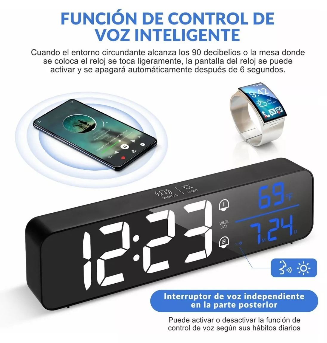 Foto 4 pulgar | Reloj Despertador Digital Visualización Grande Led Negro
