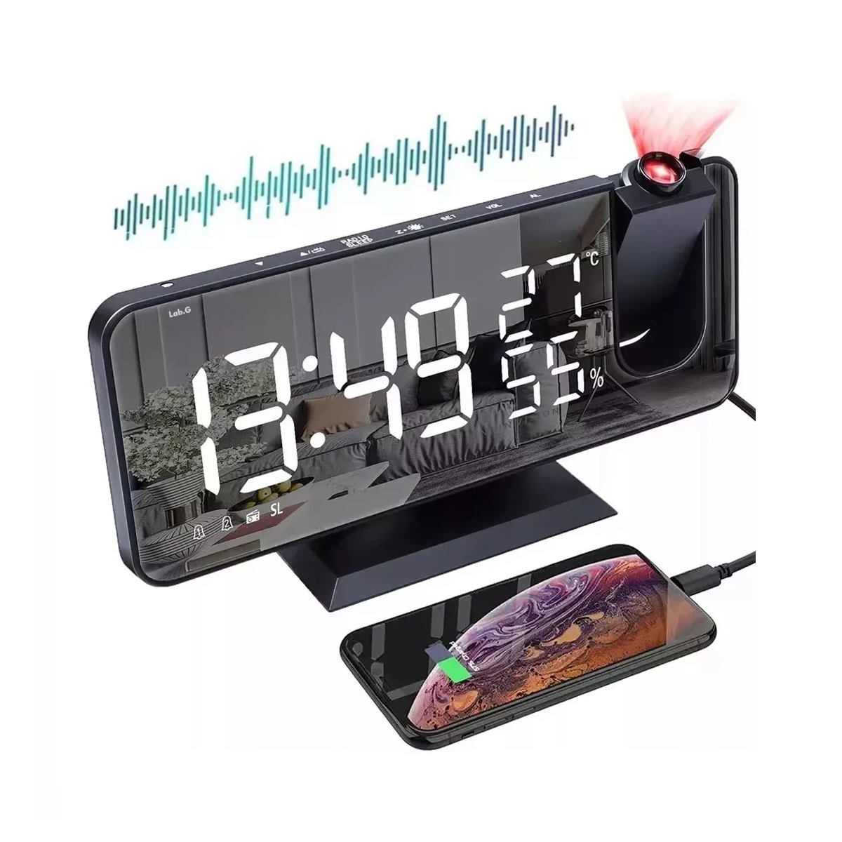 Foto 4 | Reloj Despertador Led Proyector Y Pantalla Grande Lab.g Negro