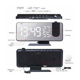 Foto 5 | Reloj Despertador Led Proyector Y Pantalla Grande Lab.g Negro
