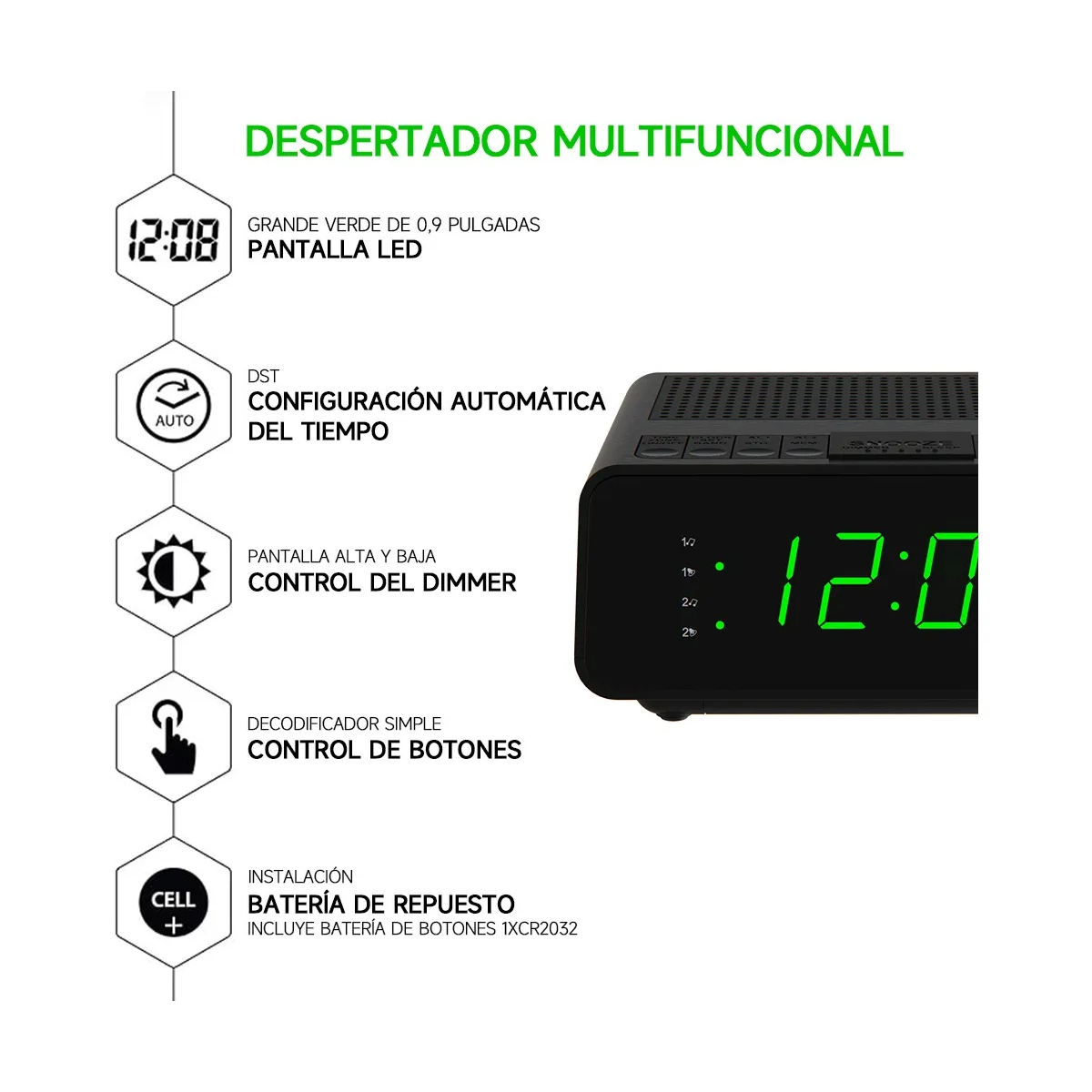 Foto 2 | Radio Reloj Fm/am Despertador Digital Lab.g Negro
