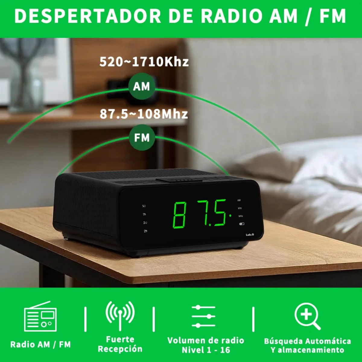 Foto 4 pulgar | Radio Reloj Fm/am Despertador Digital Lab.g Negro