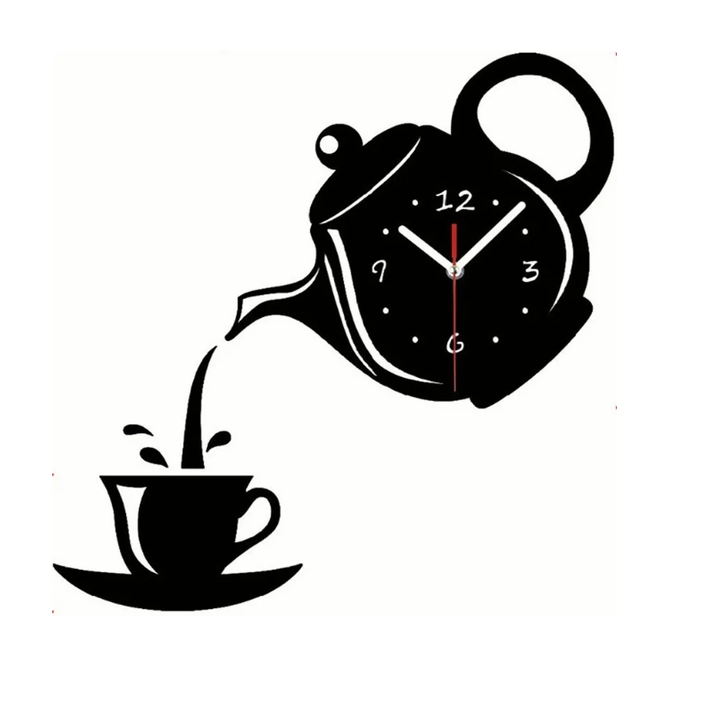 Reloj de Pared Malubero Diseño 3D Tetera y Taza color Negro para Cocina