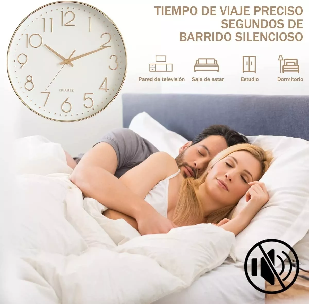 Foto 4 pulgar | Reloj de Pared QUARTZ Blanco Silencioso Moderno y Grande de Cuarzo