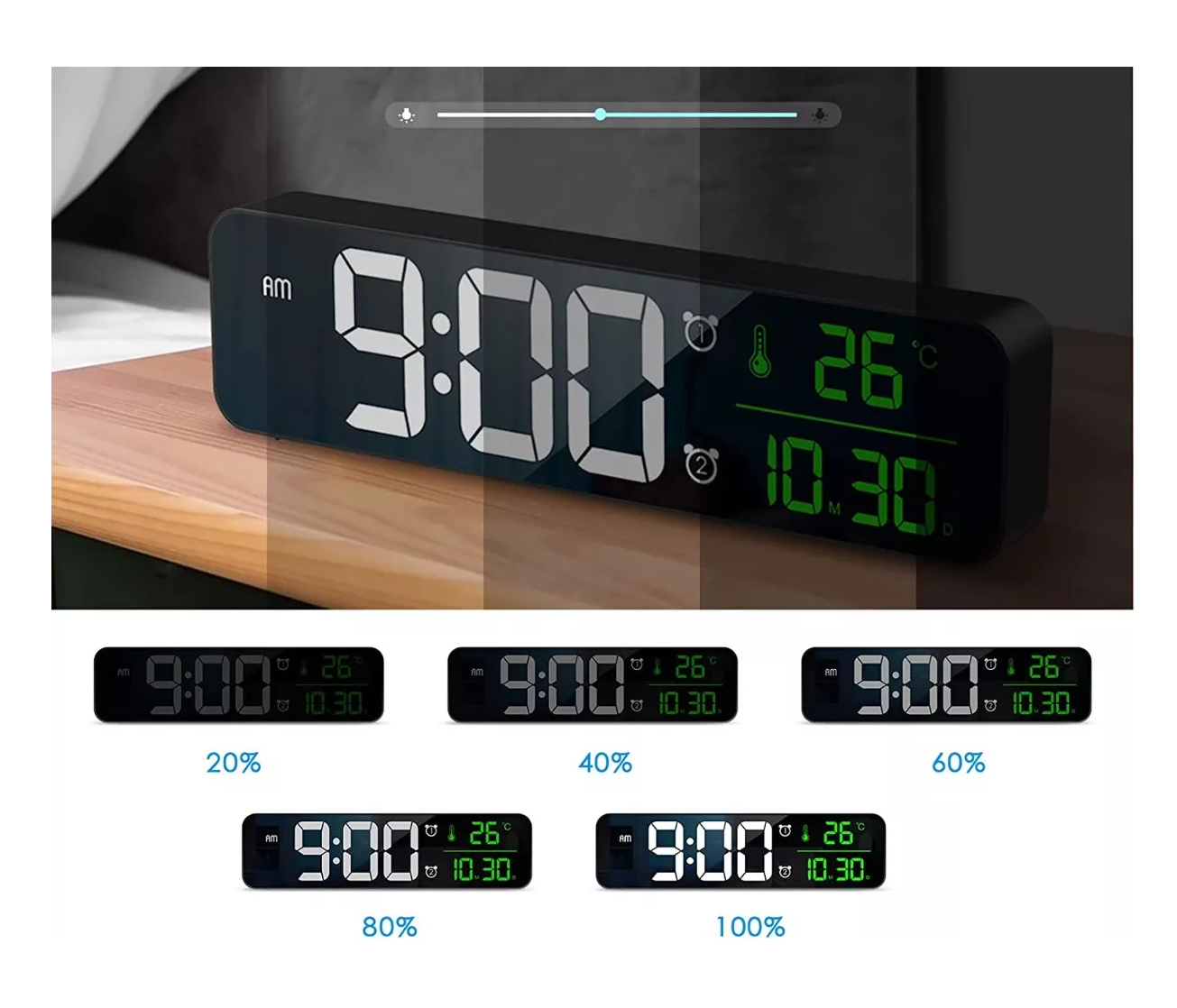 Foto 3 pulgar | Reloj De Pared Digital Led Con Termómetro Alarmas Calendario color Negro
