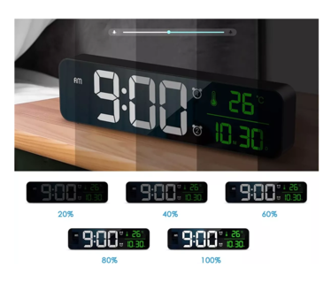 Foto 2 | Reloj De Pared Digital Led Con Termómetro Alarmas Calendario color Negro