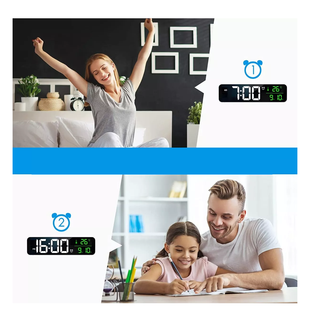 Foto 5 pulgar | Reloj De Pared Digital Led Con Termómetro Alarmas Calendario color Negro