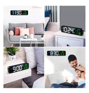 Foto 5 | Reloj De Pared Digital Led Con Termómetro Alarmas Calendario color Negro