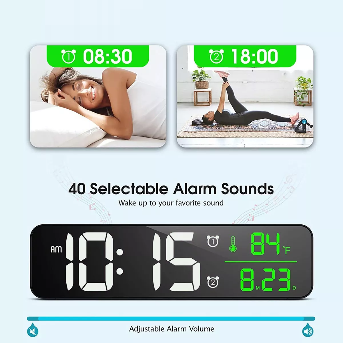 Foto 3 pulgar | Reloj de Pared Digital Led Eo Safe Imports Esi-12983 Con Termómetro Alarmas Calendario