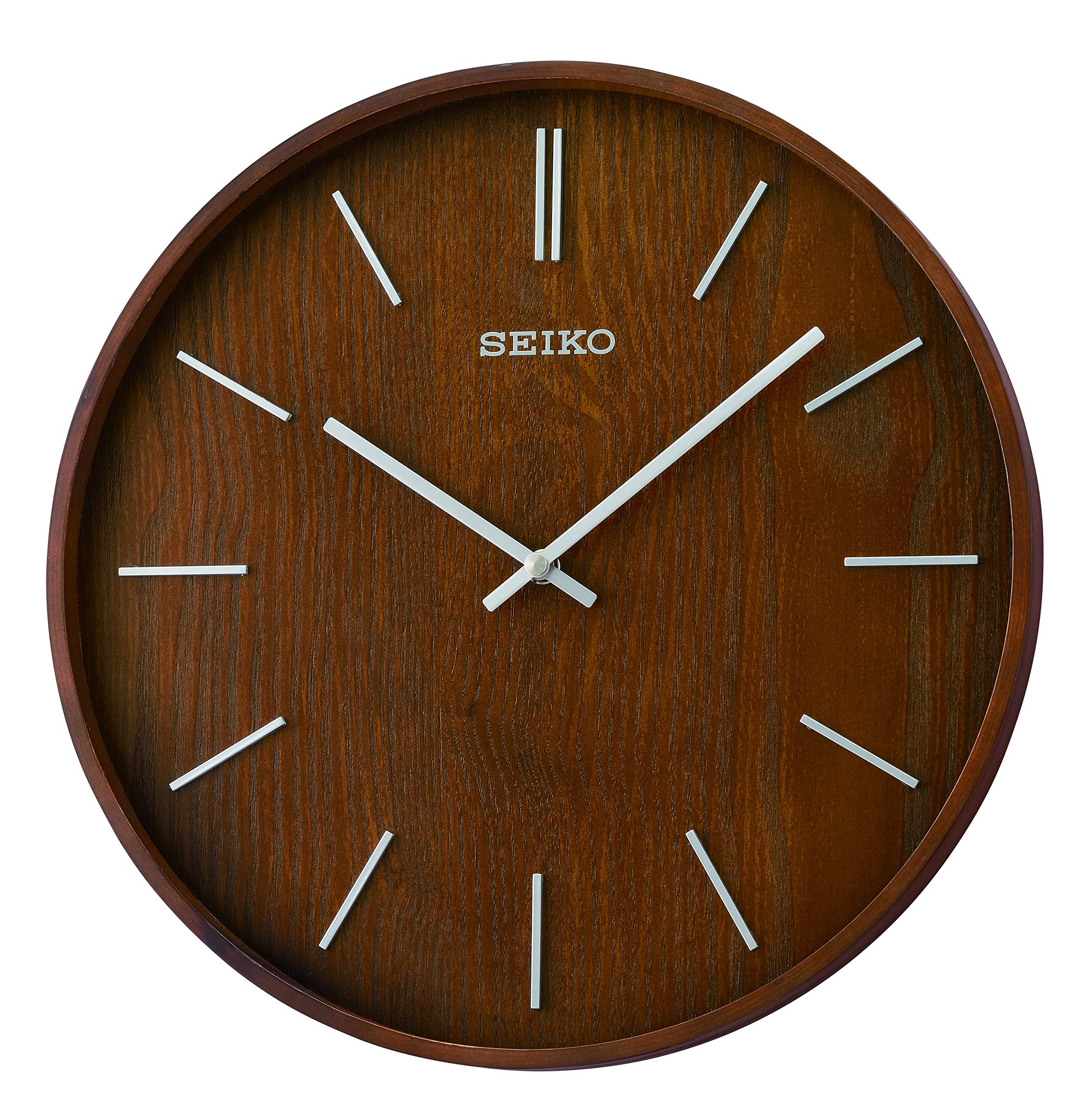 Reloj de Pared Seiko Maddox Chapado en Fresno Marrón Tono Plateado 3D - Venta Internacional