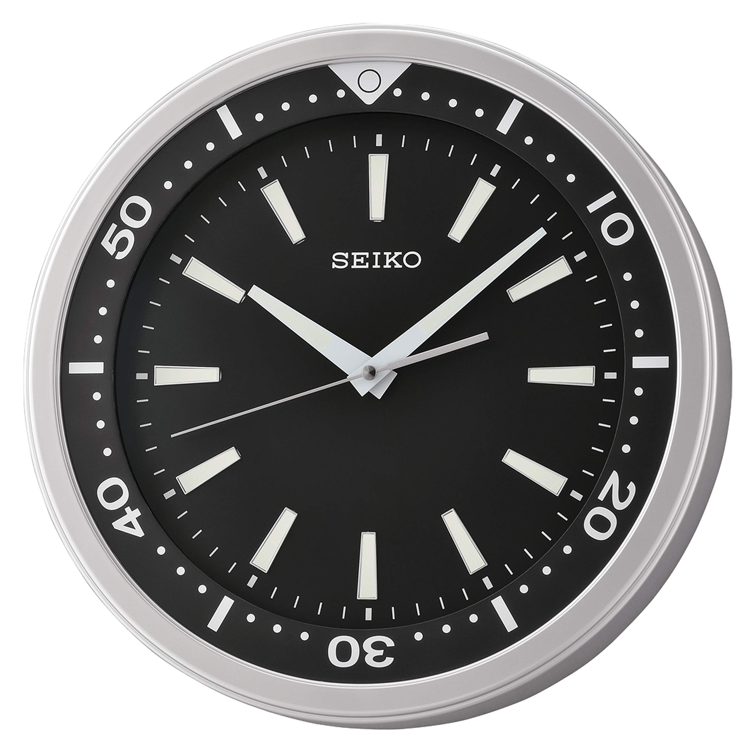 Reloj de Pared Seiko Negro y Plateado con Esfera de 35 cm Diseño Quiet Sweep - Venta Internacional