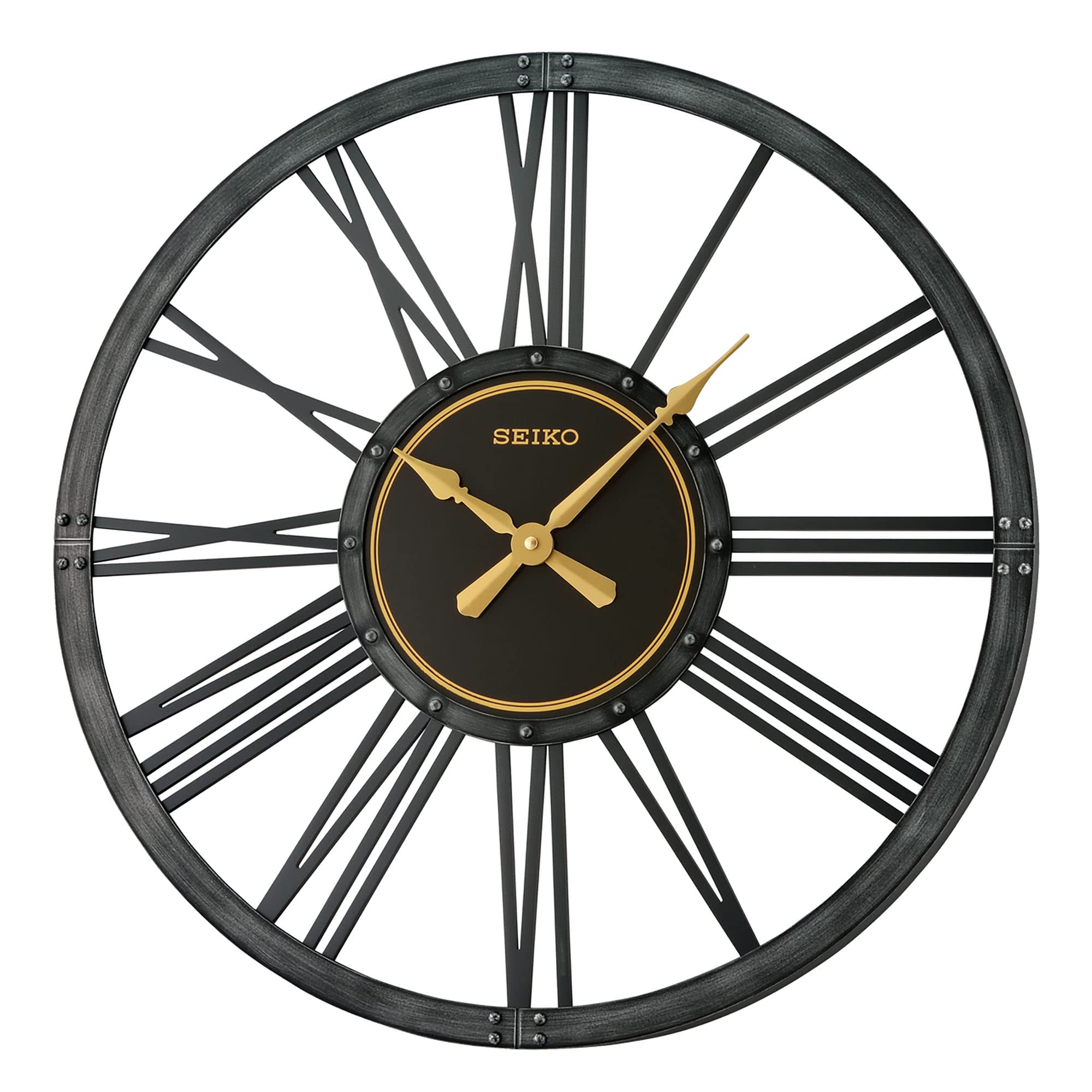 Reloj de Pared Seiko Bennett Antique Black Farmhouse Industrial - Venta Internacional