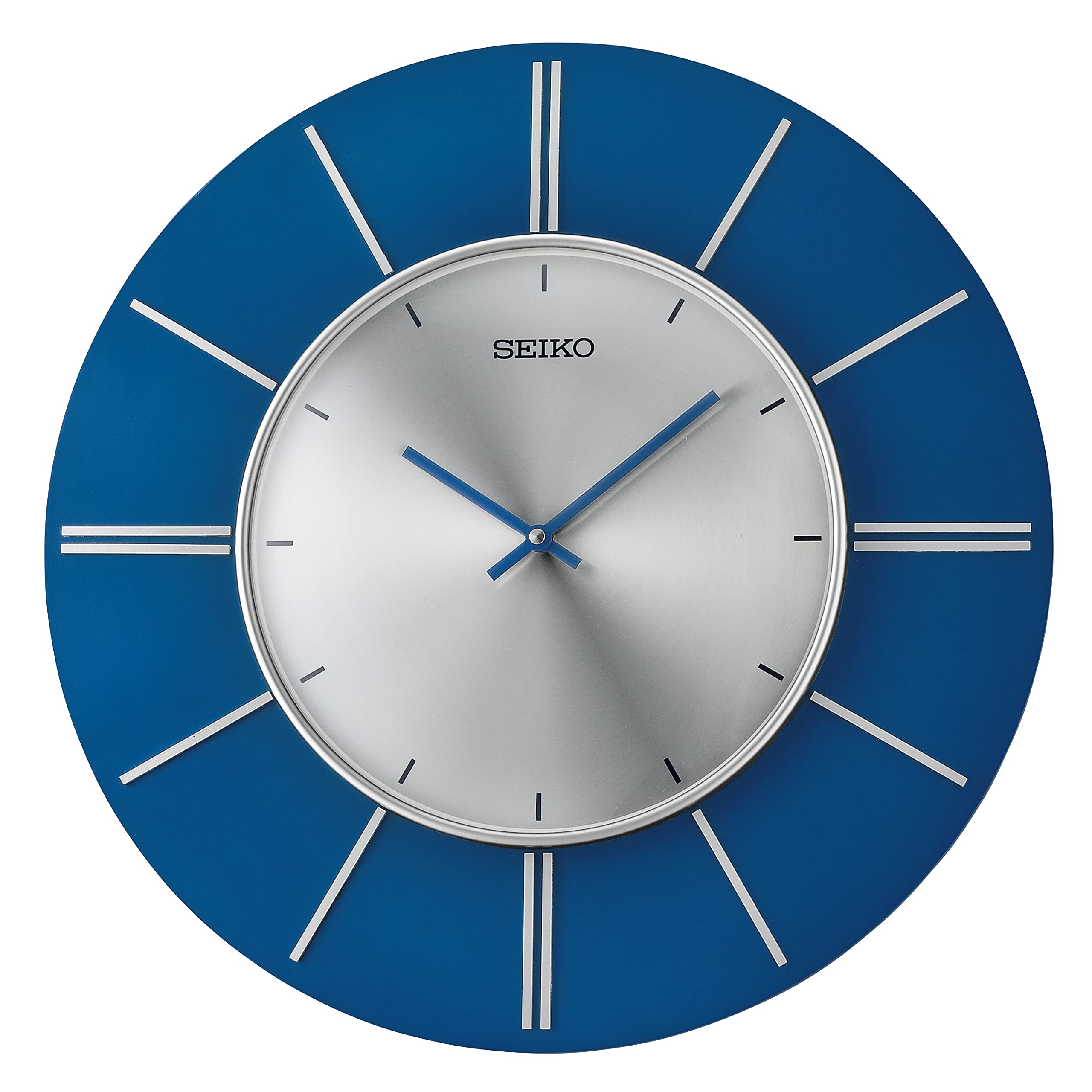 Reloj De Pared Seiko Sara Con Caja De Madera Azul Y Esfera De Aluminio - Venta Internacional.