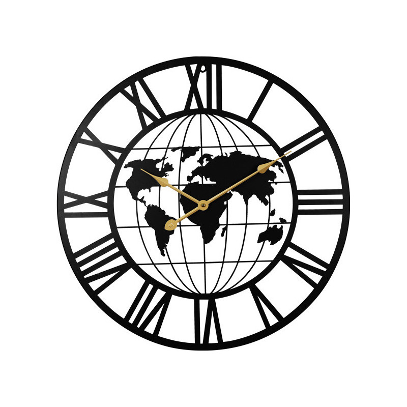 Reloj De Pared Creative Map De Hierro Forjado, 60 Cm, Doble Cara - Venta Internacional.