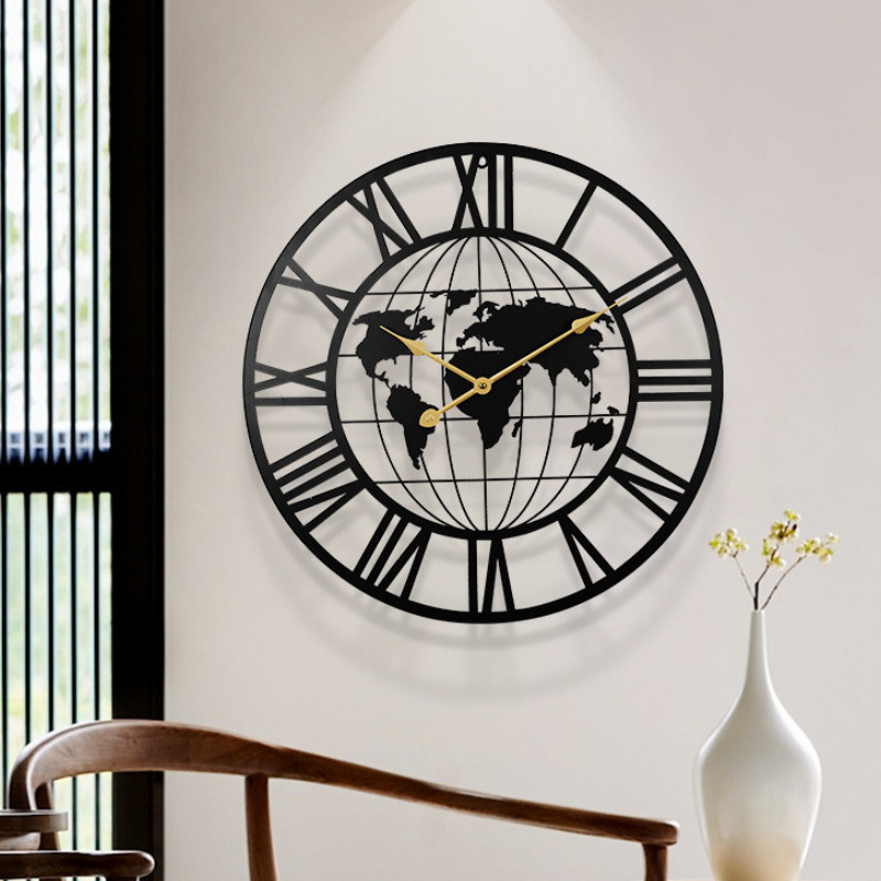 Foto 2 | Reloj De Pared Creative Map De Hierro Forjado, 60 Cm, Doble Cara - Venta Internacional.