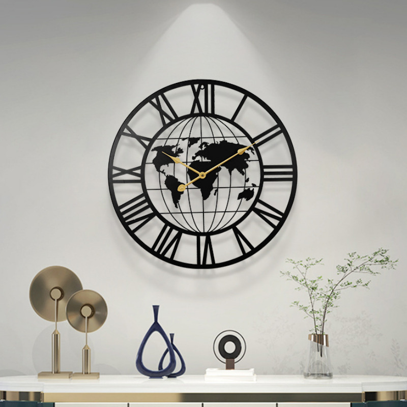 Foto 4 pulgar | Reloj De Pared Creative Map De Hierro Forjado, 60 Cm, Doble Cara - Venta Internacional.