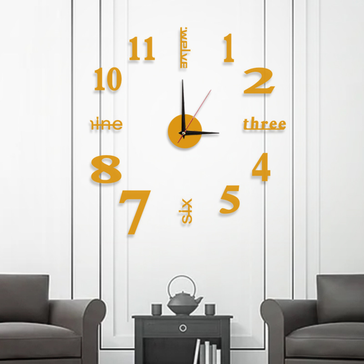 Reloj Decorativo Para Pared Sin Perforaciones Color Oro