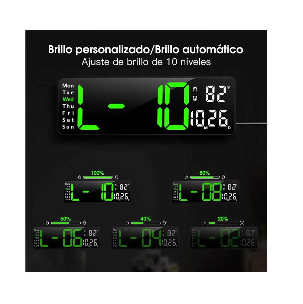 Foto 5 pulgar | Reloj De Pared Digital Led Decorativo Con Termómetro Alarmas Negro