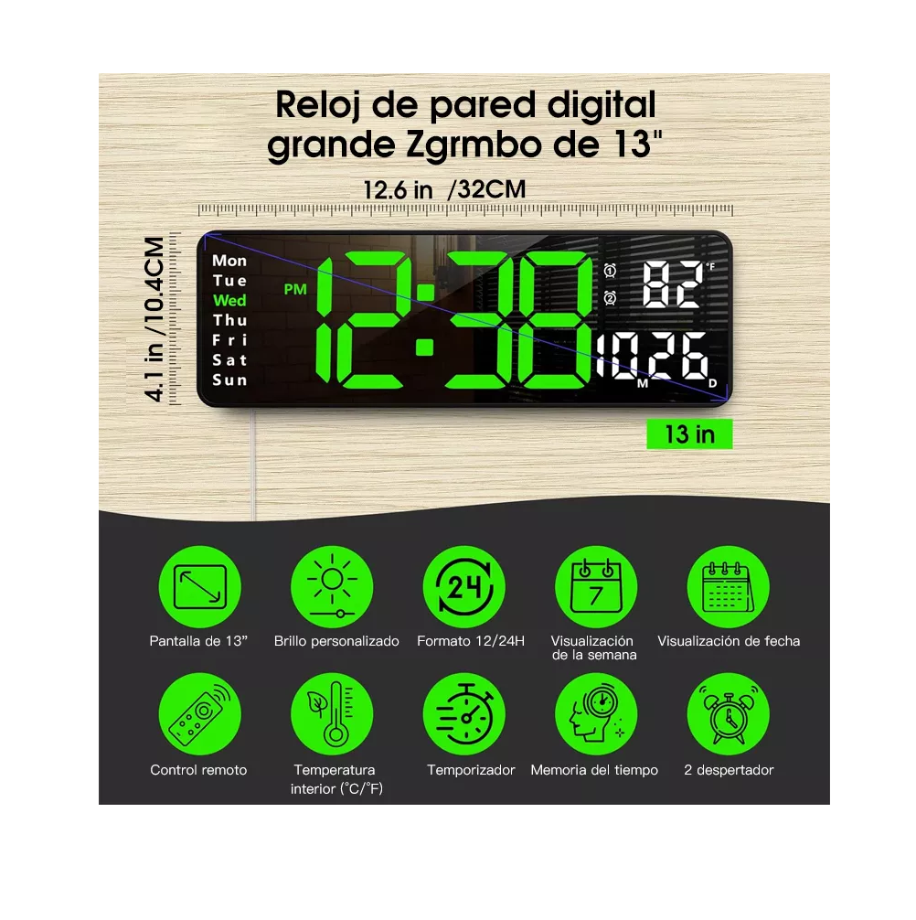 Foto 3 pulgar | Reloj De Pared Digital Led Decorativo Con Termómetro Alarmas Negro