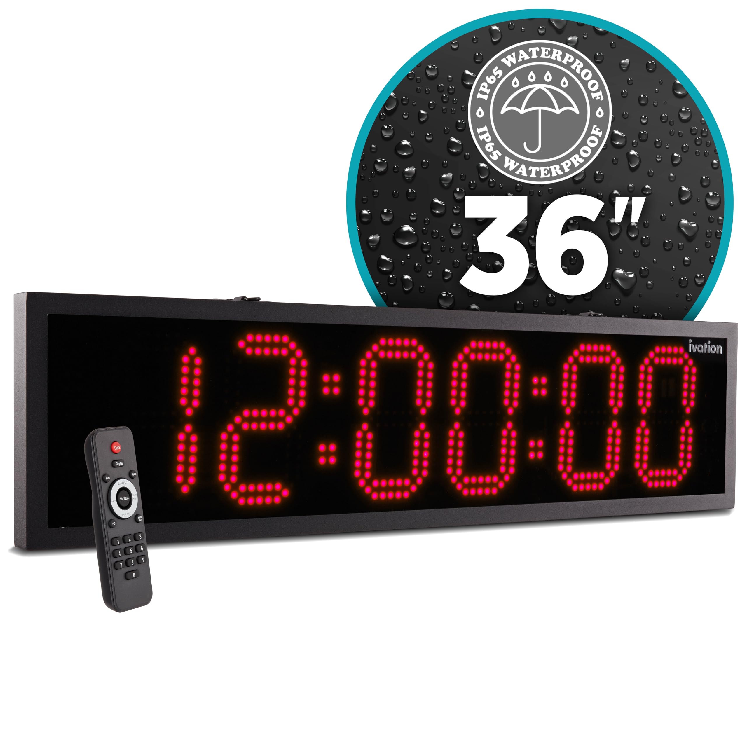 Foto 2 pulgar | Reloj Exterior Ivation Huge, 91 Cm, Resistente Al Agua Con Cronómetro Rojo - Venta Internacional.