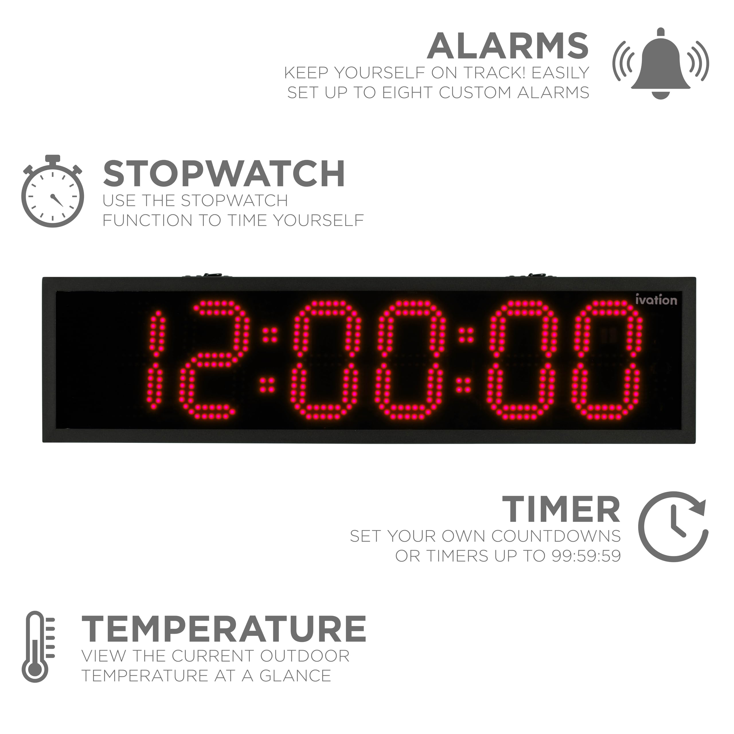 Foto 3 pulgar | Reloj Exterior Ivation Huge, 91 Cm, Resistente Al Agua Con Cronómetro Rojo - Venta Internacional.