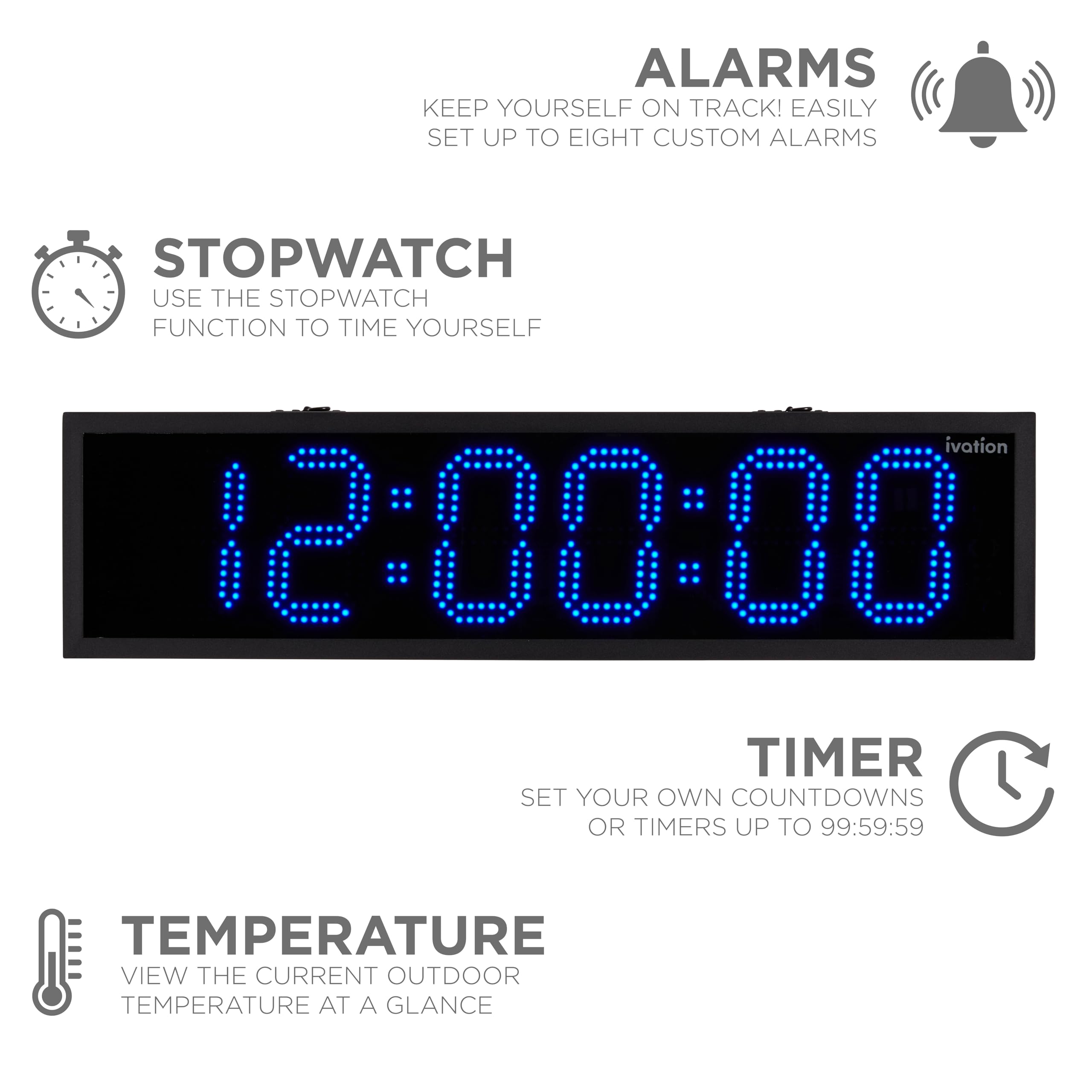 Foto 3 pulgar | Reloj Exterior Ivation Enorme Led Impermeable De 122 Cm Con Alarmas - Venta Internacional.