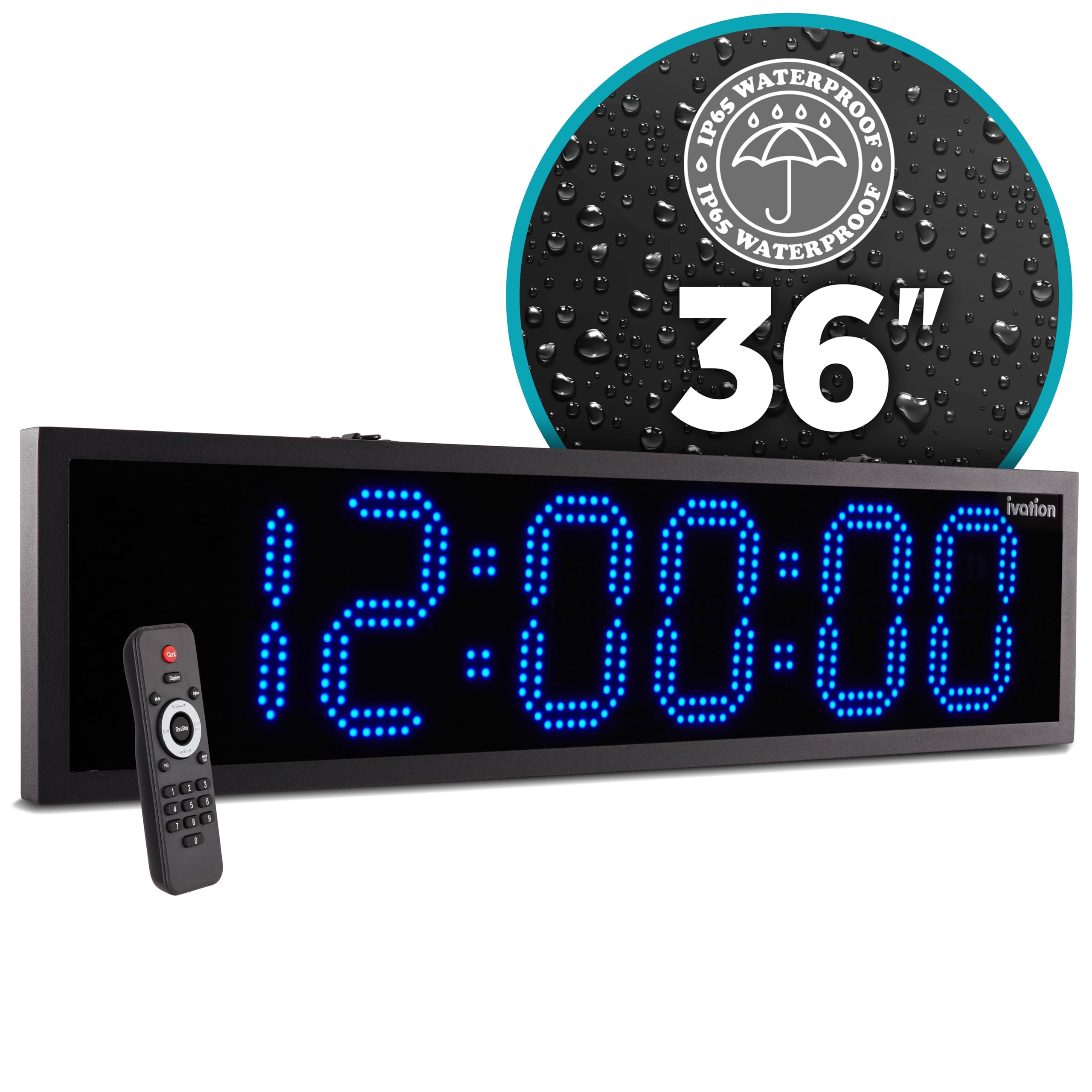 Reloj Exterior Ivation Huge, 91 Cm, Resistente Al Agua Con Cronómetro Azul - Venta Internacional.