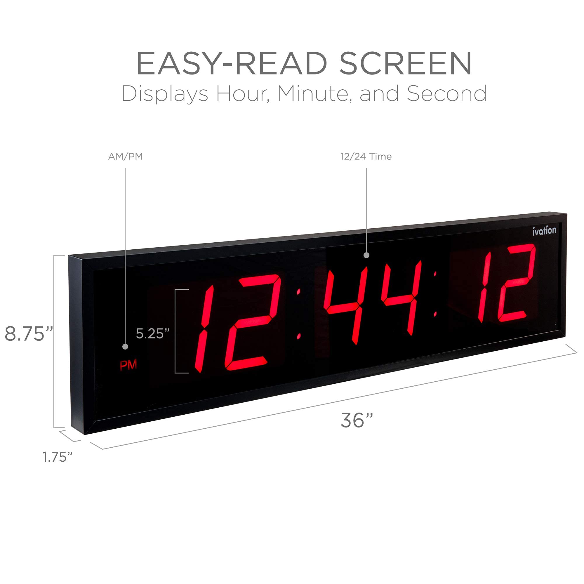 Foto 4 pulgar | Reloj Led Ivation Huge De 91 Cm Con Cronómetro, Alarmas Y Temporizador, Rojo - Venta Internacional.
