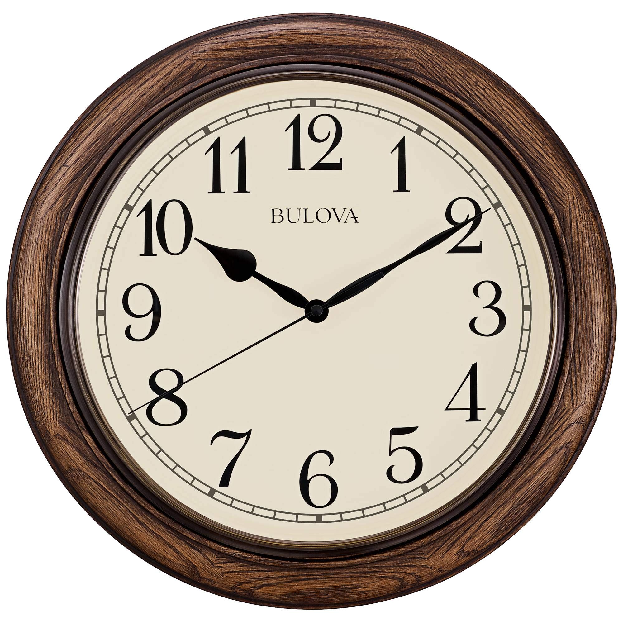 Reloj De Pared Bulova Oakbrook De Madera De Roble Oscuro De 40 Cm De Diámetro - Venta Internacional.