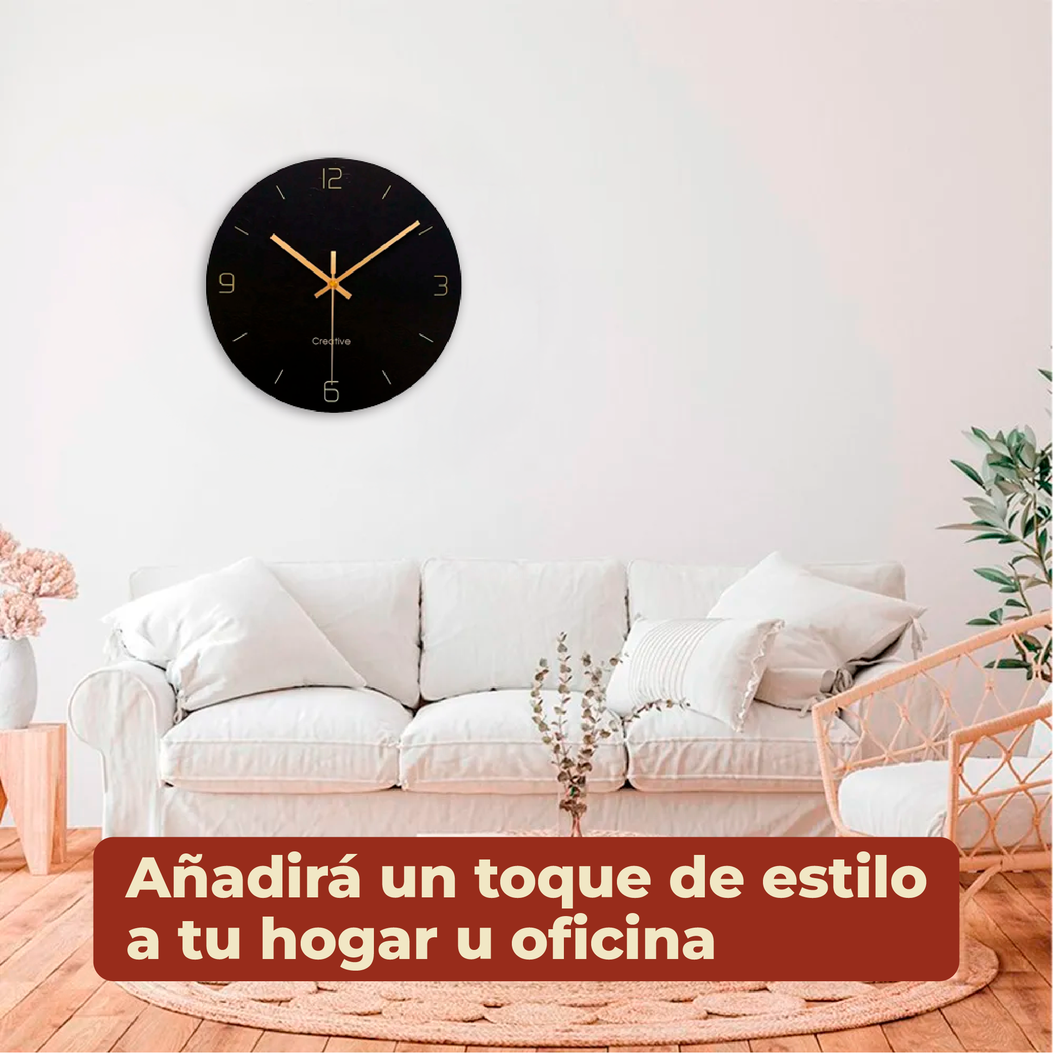 Foto 5 pulgar | Reloj De Pared Vintage Silencioso Negro