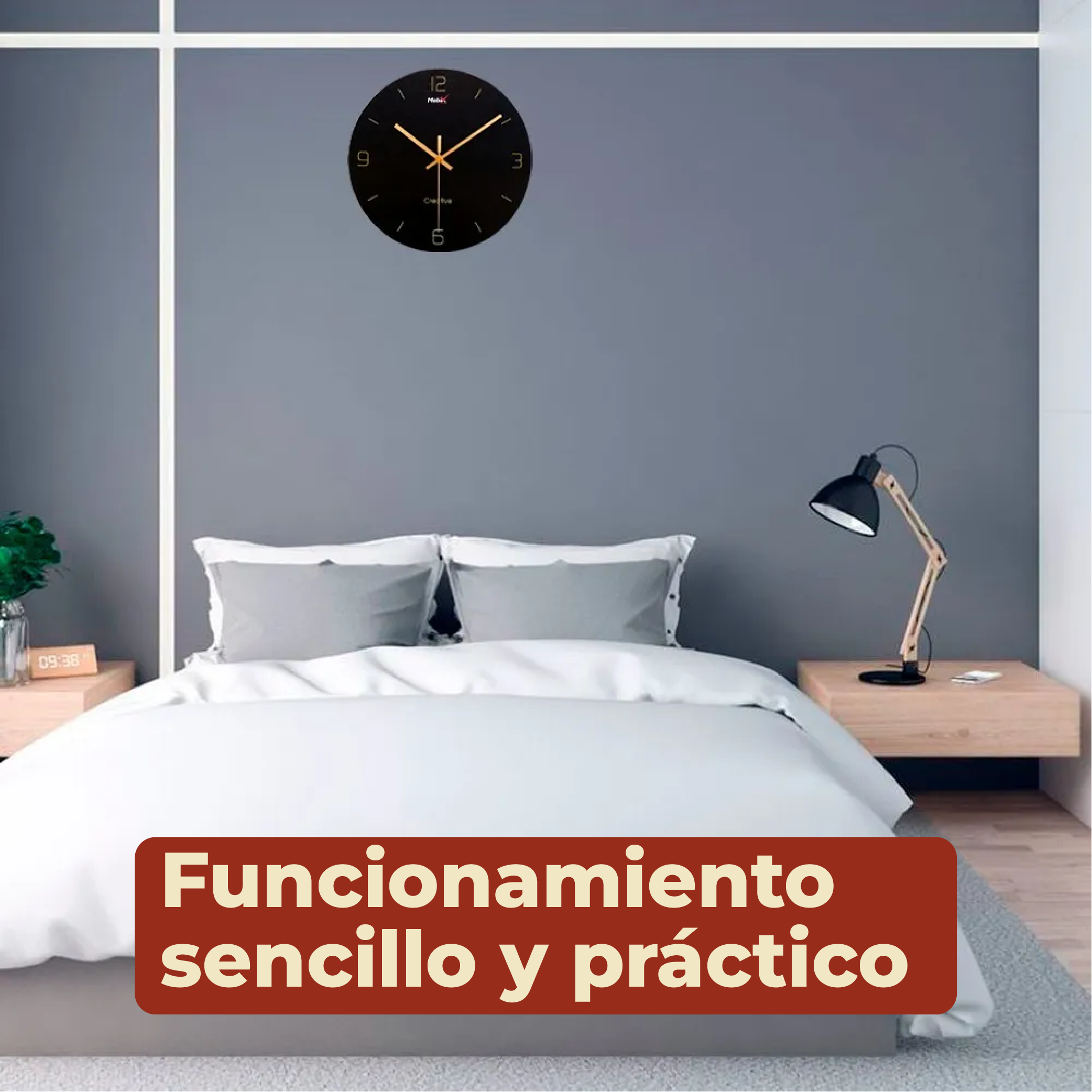 Foto 7 pulgar | Reloj De Pared Vintage Silencioso Negro
