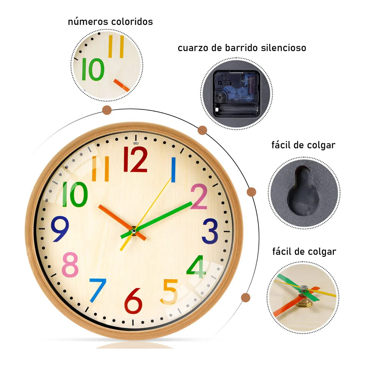 Foto 3 | Reloj De Pared Silencioso Eo Safe Imports Esi-19542 Beige