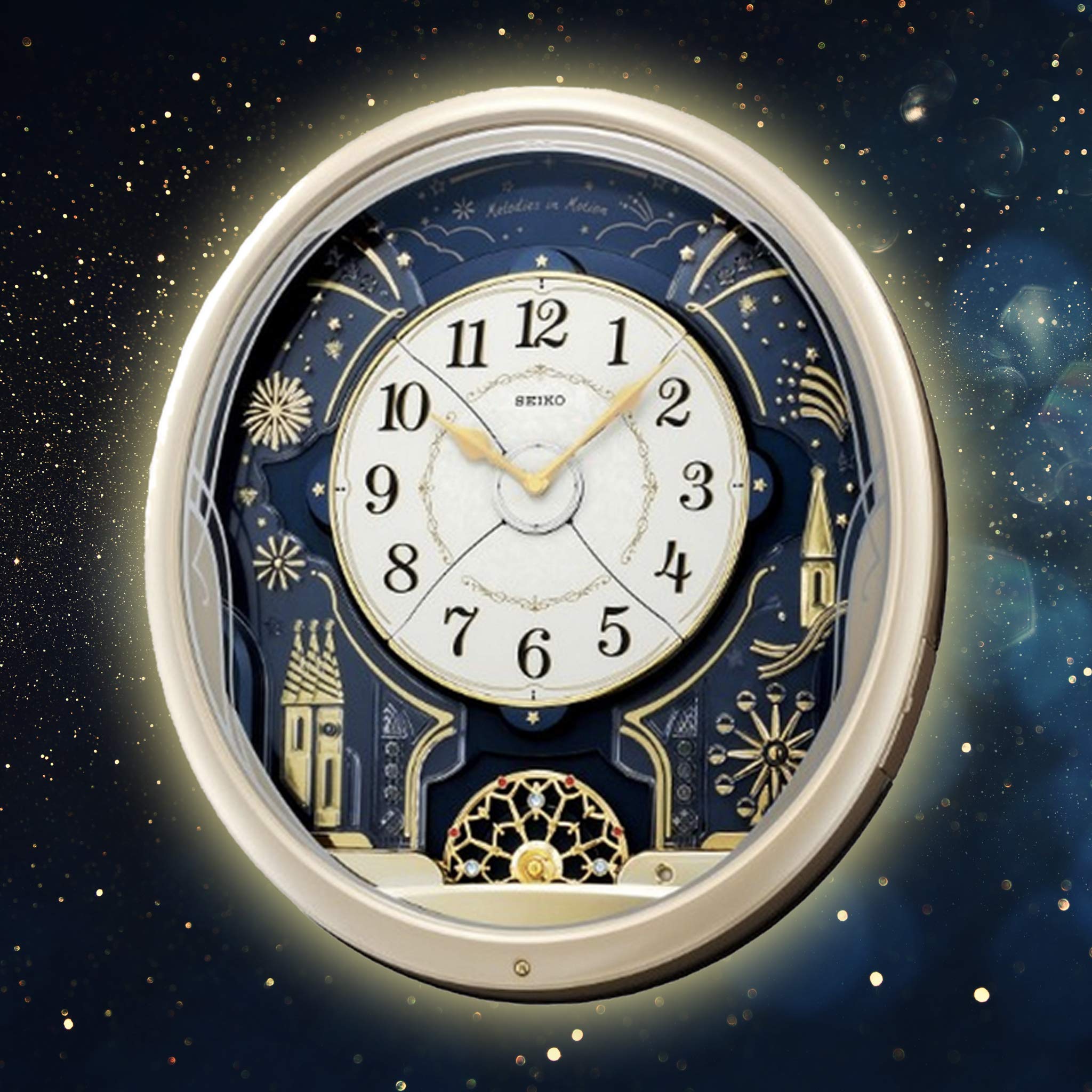 Foto 4 | Reloj De Pared Seiko Melodies In Motion Starry Night Con Luces Led - Venta Internacional.