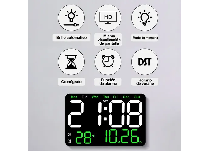 Foto 5 pulgar | Elegante Reloj Xtellar De Pared Digital Led Con Indicador De Fecha, Termómetro Y Control De Voz