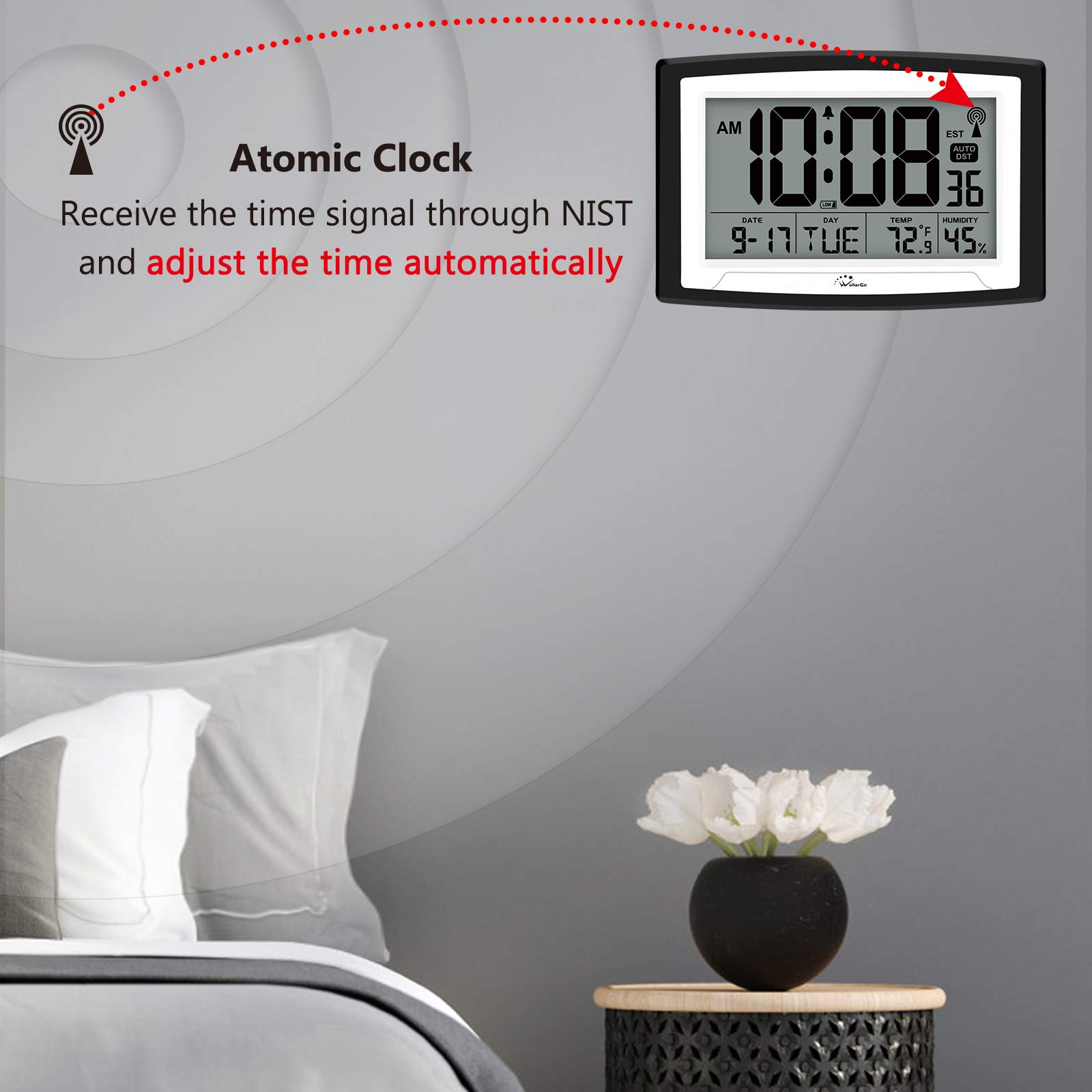 Foto 3 pulgar | Reloj Atómico Wallarge Con Pantalla De Temperatura Y Humedad - Venta Internacional.