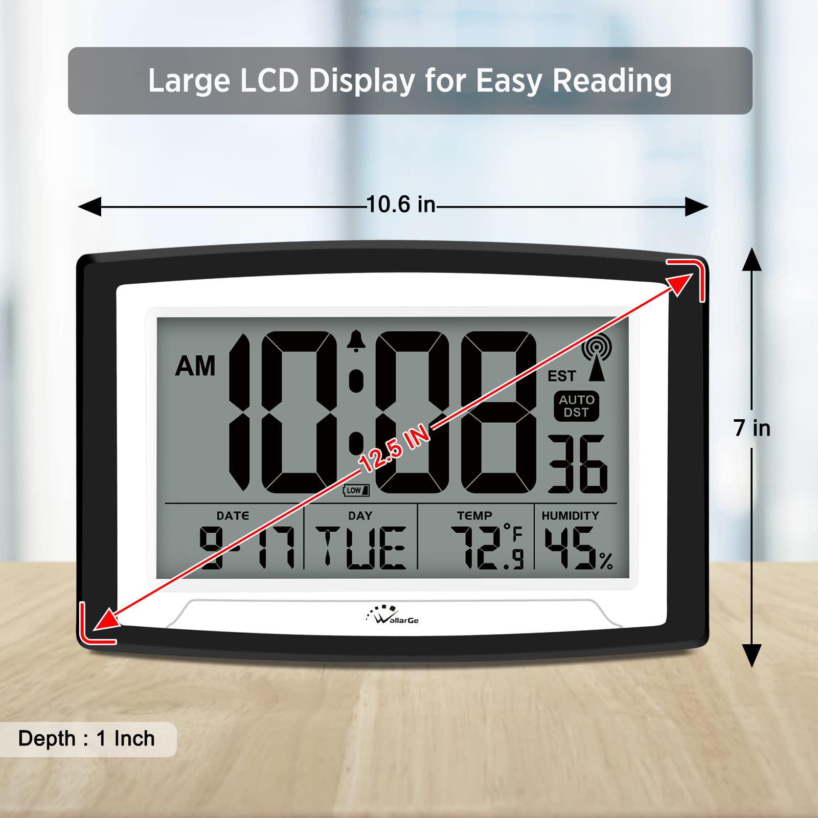 Foto 3 | Reloj Atómico Wallarge Con Pantalla De Temperatura Y Humedad - Venta Internacional.