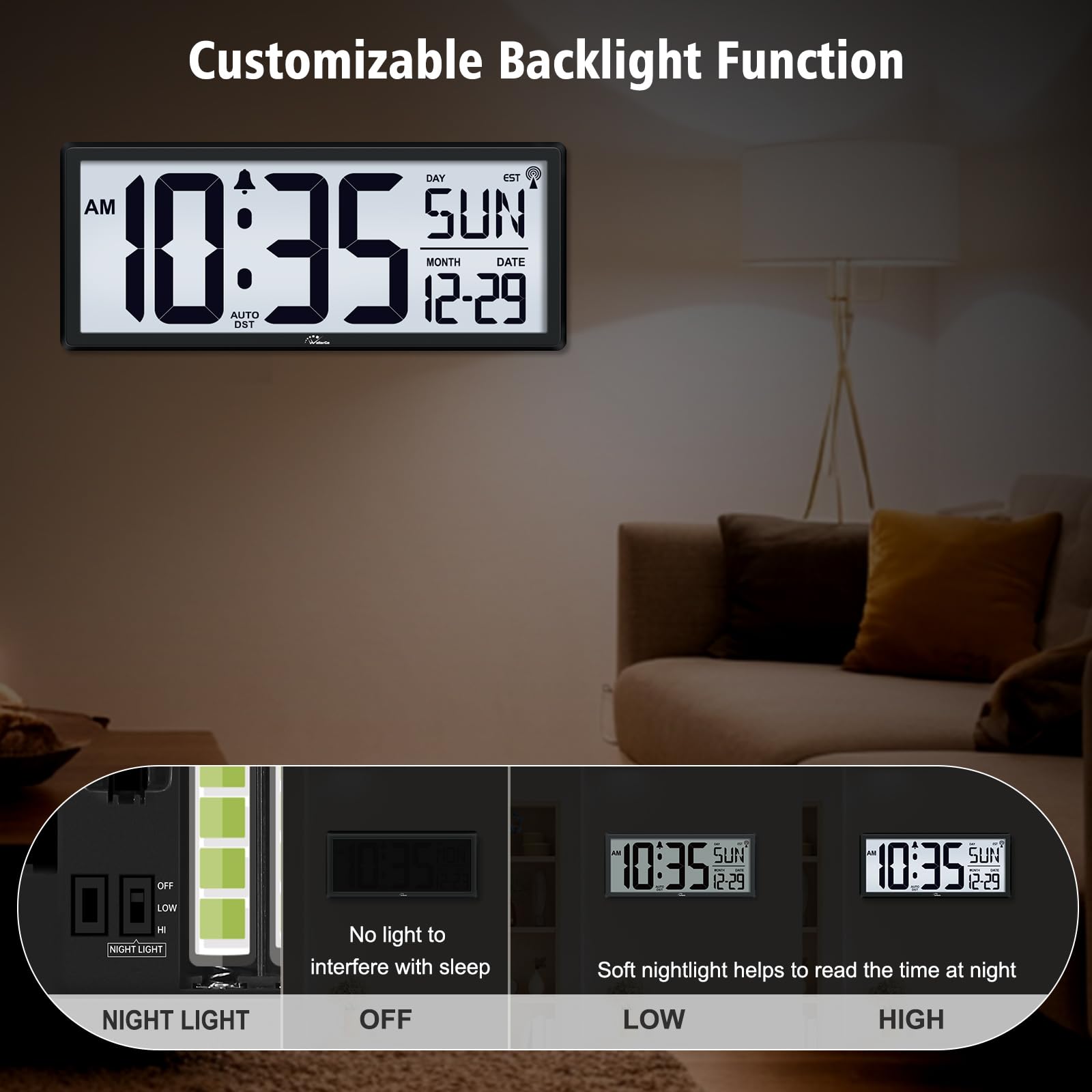 Foto 4 pulgar | Reloj Atómico Wallarge De 14.5 Pulgadas Con Retroiluminación  Pantalla De Temperatura Y Fecha - Venta Internacional.