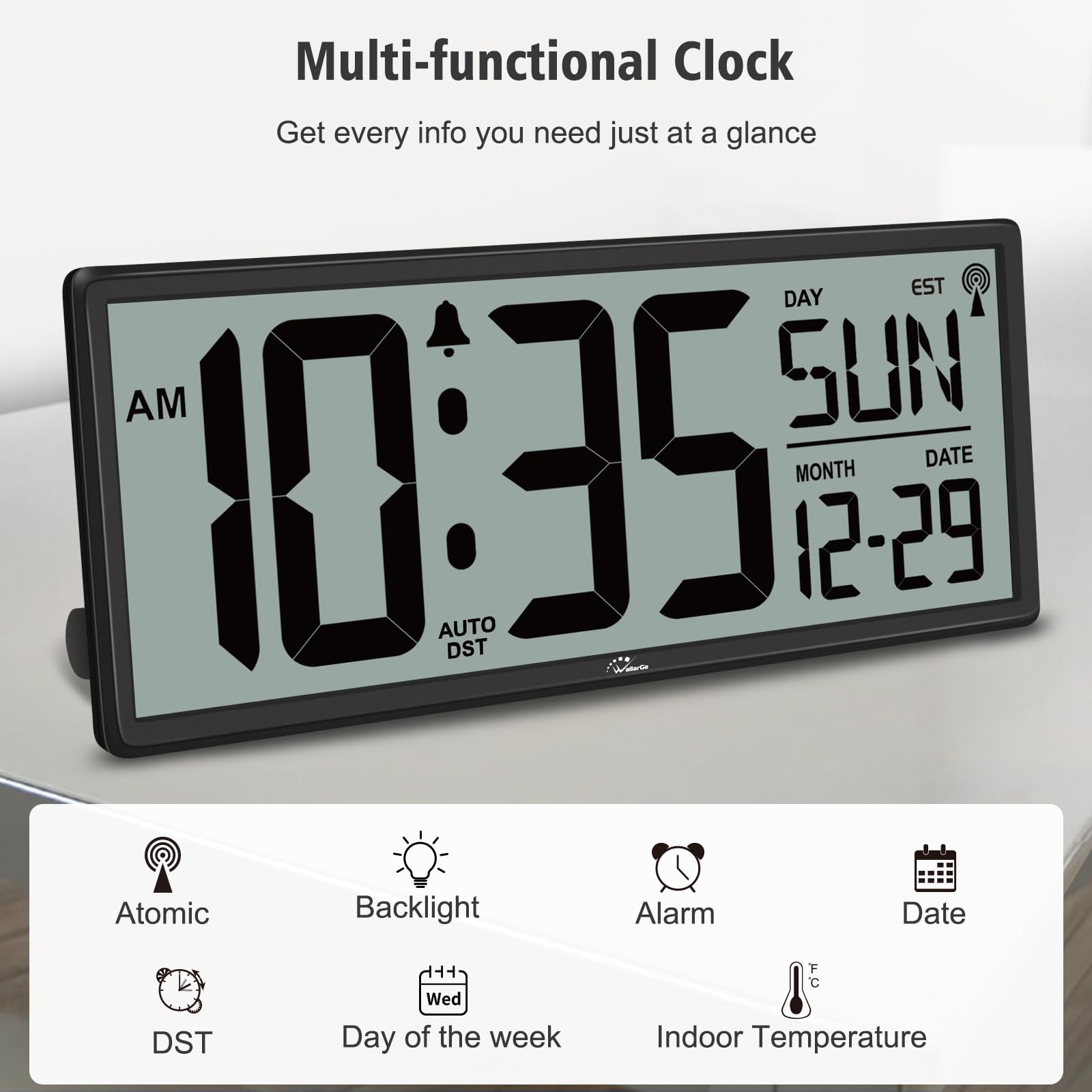Foto 5 pulgar | Reloj Atómico Wallarge De 14.5 Pulgadas Con Retroiluminación  Pantalla De Temperatura Y Fecha - Venta Internacional.