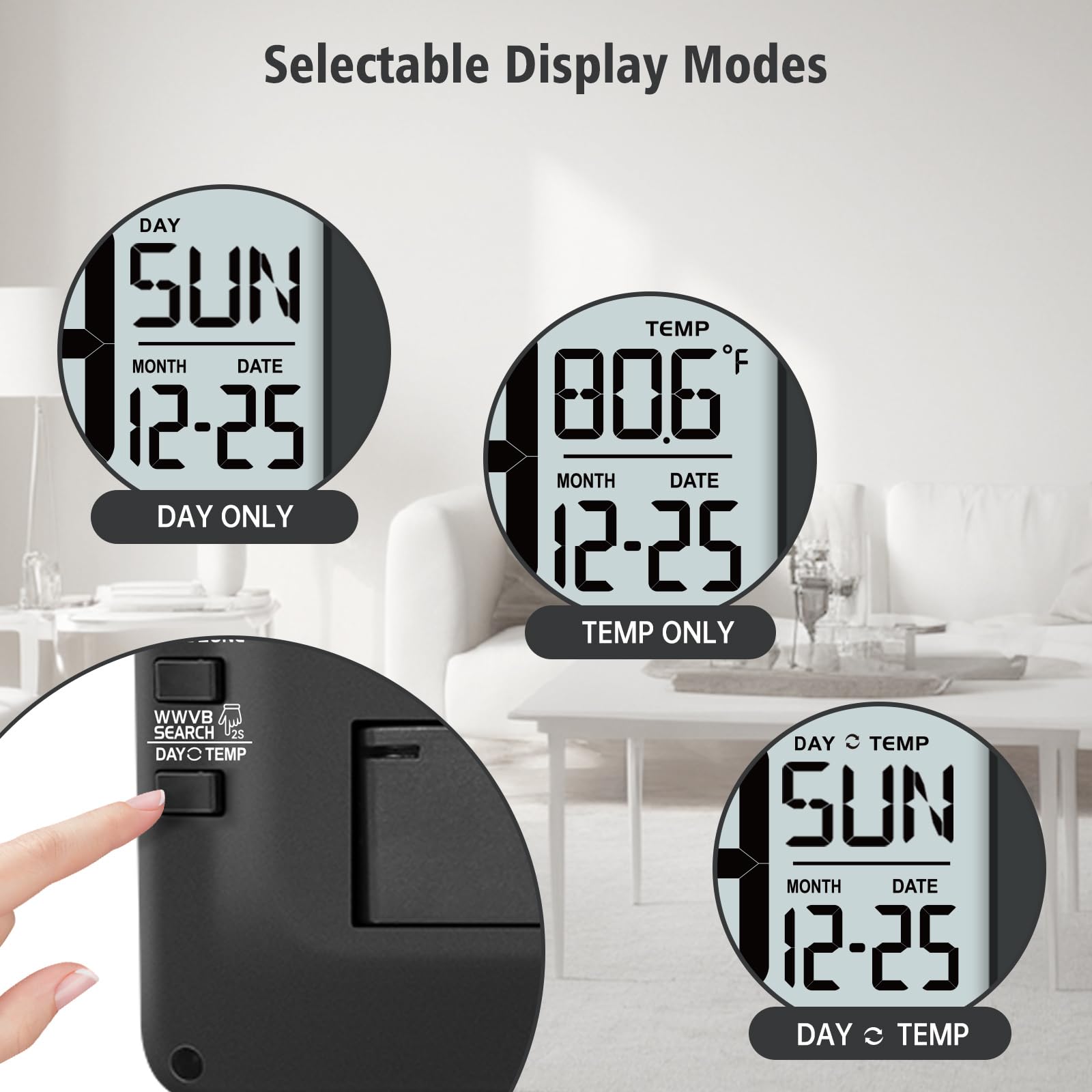 Foto 6 pulgar | Reloj Atómico Wallarge De 14.5 Pulgadas Con Retroiluminación  Pantalla De Temperatura Y Fecha - Venta Internacional.