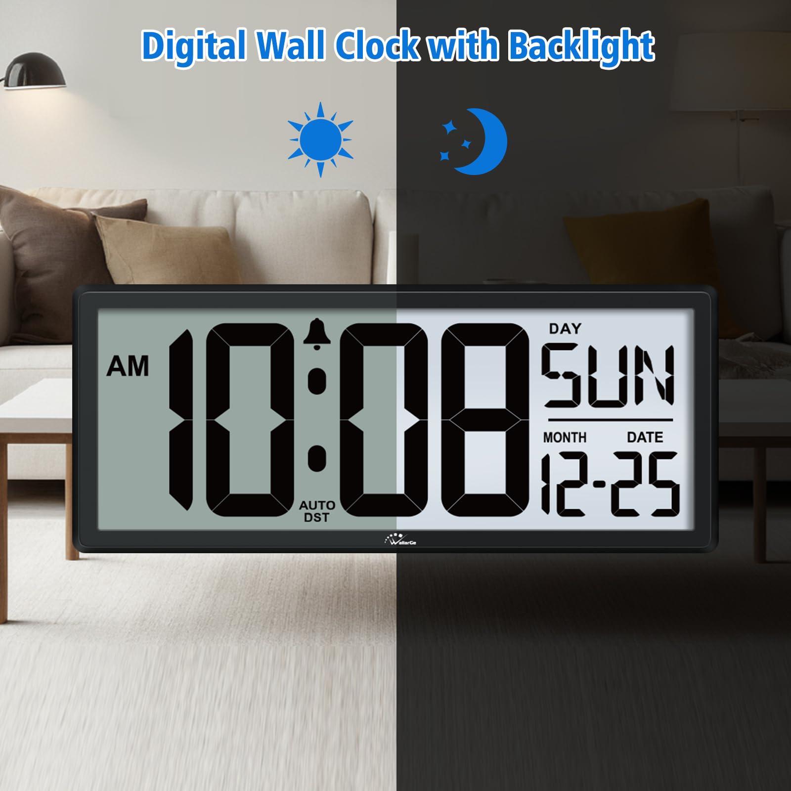 Foto 2 | Reloj De Pared Digital Walllarge Retroiluminado Con Temperatura De 14.5 Pulgadas - Venta Internacional.