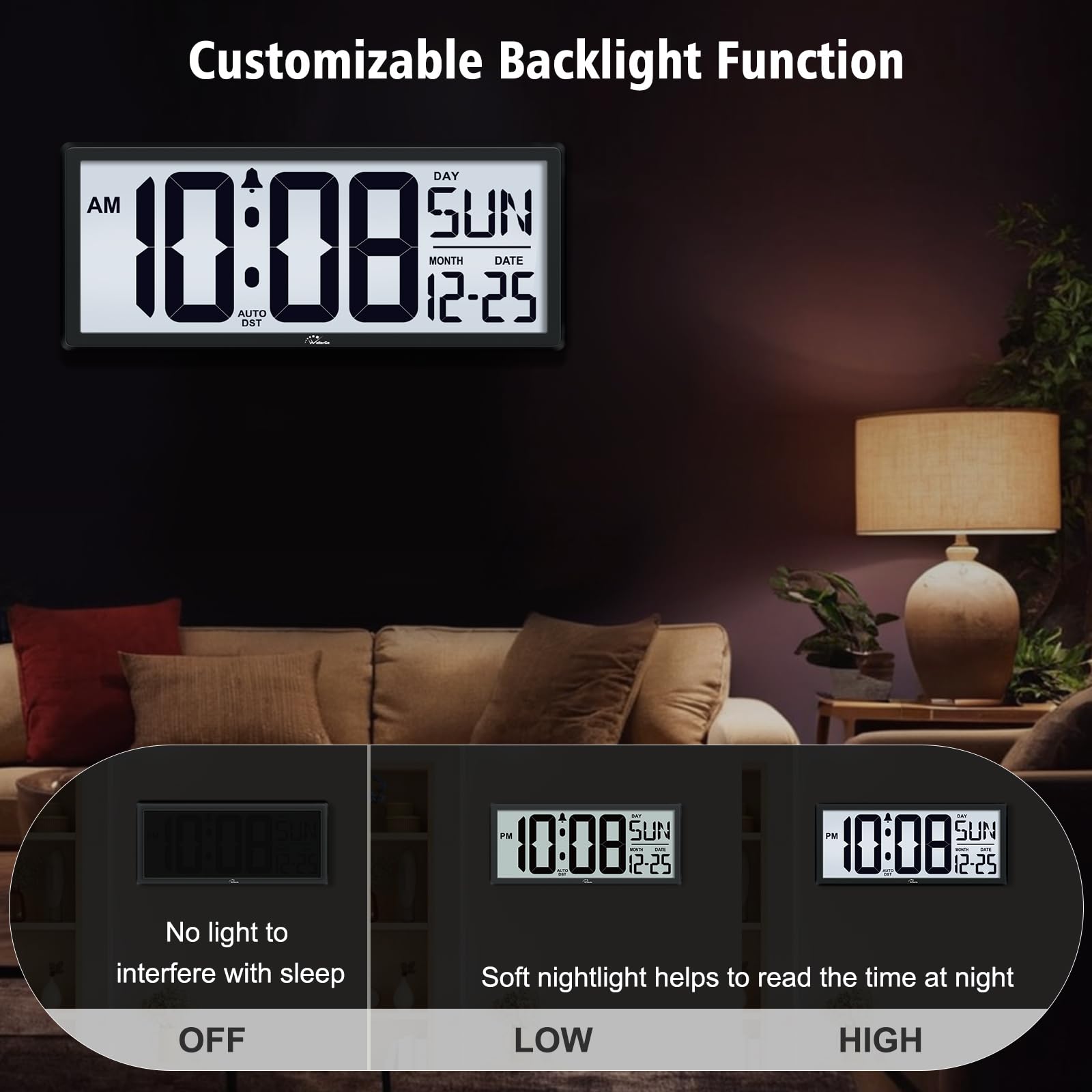 Foto 3 | Reloj De Pared Digital Walllarge Retroiluminado Con Temperatura De 14.5 Pulgadas - Venta Internacional.