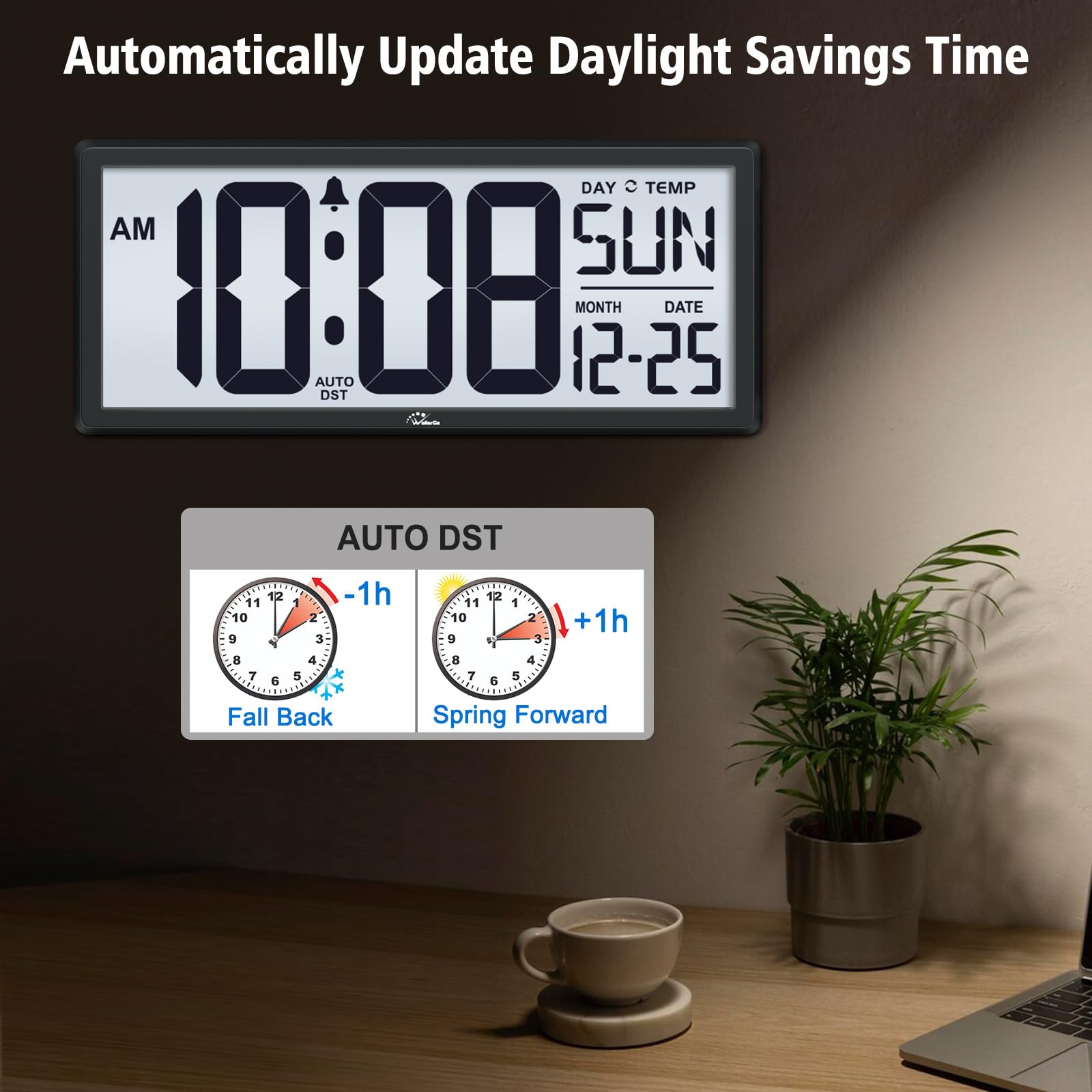 Foto 6 pulgar | Reloj De Pared Digital Walllarge Retroiluminado Con Temperatura De 14.5 Pulgadas - Venta Internacional.